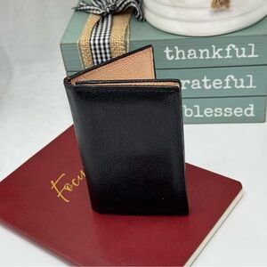 Valextra Italy Luxury Black Grained Leather Card Case / Folding Wallet